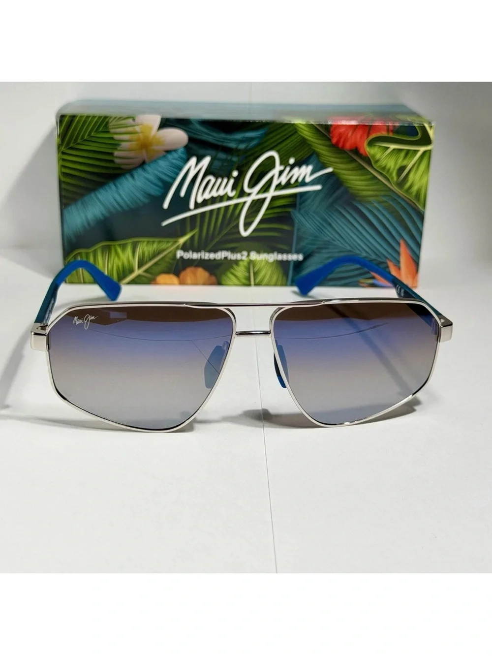 MAUI JIM KEAWAWA MJ 620-17 DUAL MIRROR BLUE SILVER AVIATOR SUNGLASSES EXCLUSIVE